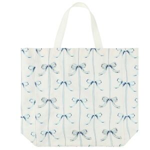 Large Canvas Beaded Blue Bow Tote Bag